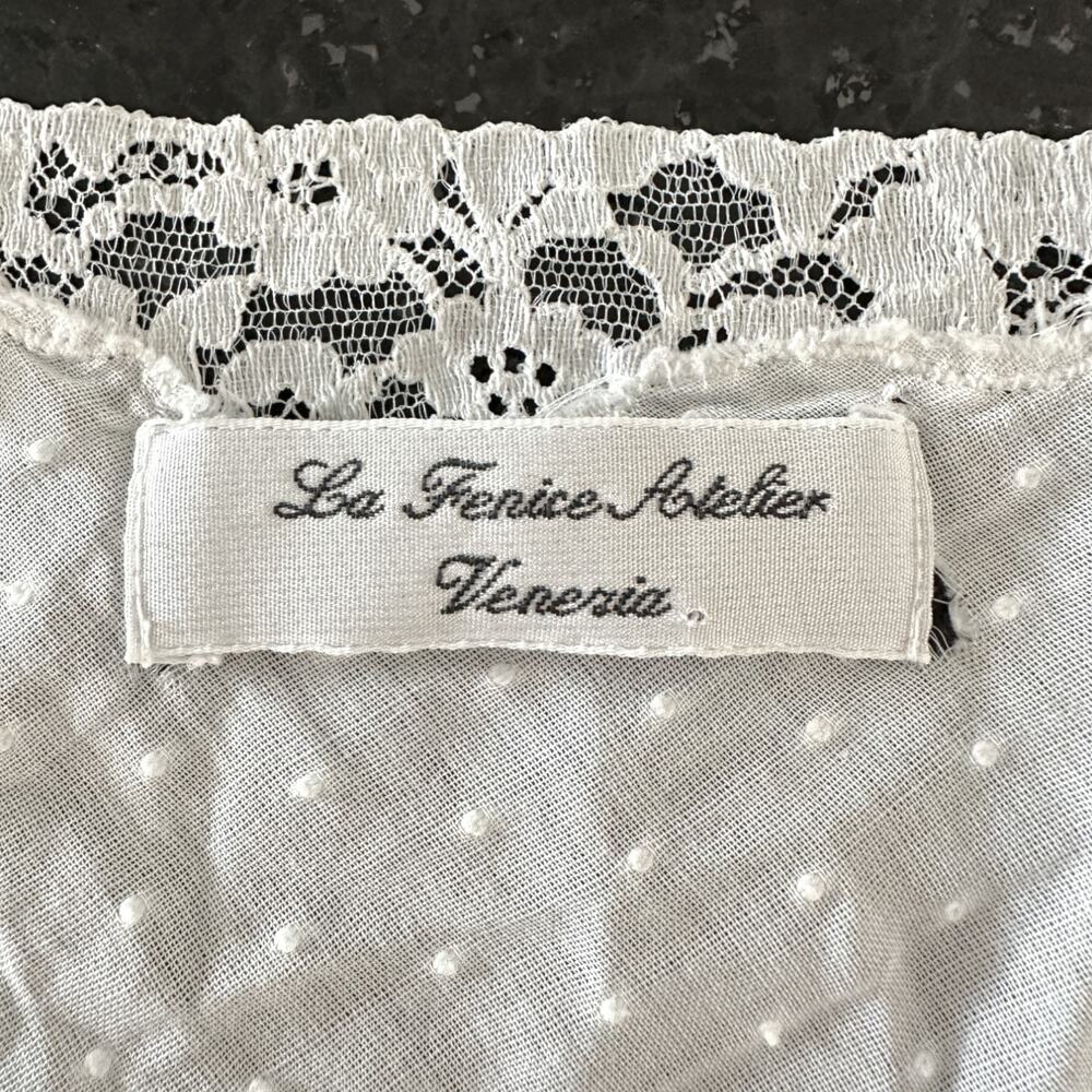 La Fenice Atelier Venezia VINTAGE Lace Trim Swiss Dot Lingerie Slip Nightgown - Picture 2 of 6